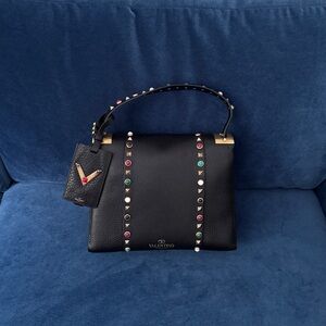 VALENTINO GARAVANI Black PebbleLeather‎ Multi Colored RockstudCrossbody Handbag